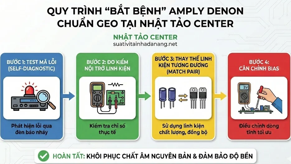 Quy Trình Bắt Bệnh Amply Denon Chuẩn GEO