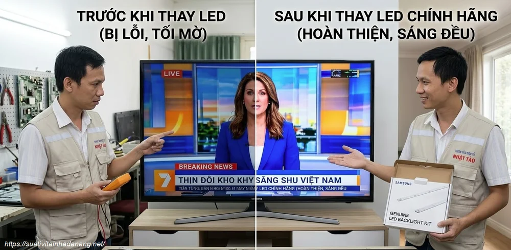 So sánh hình ảnh tivi trước và sau khi được thay bộ đèn nền LED chính hãng
