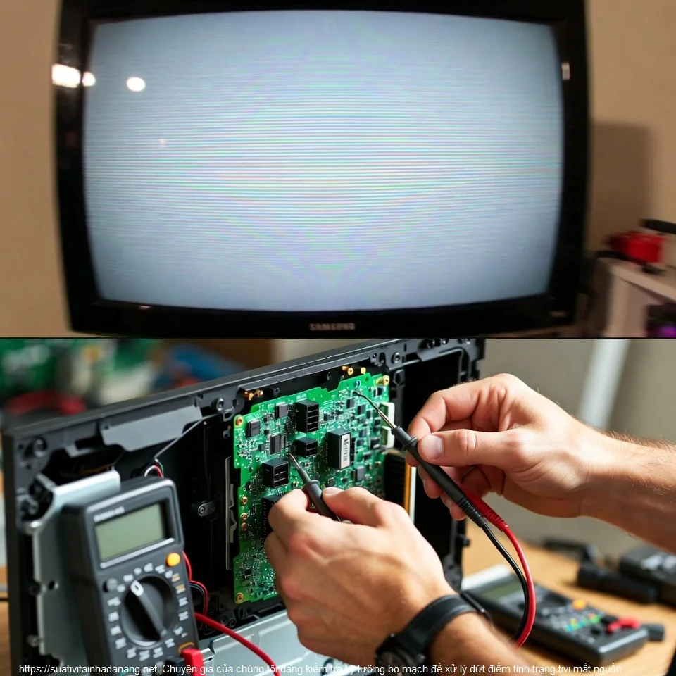 Chuyên gia của chúng tôi đang kiểm tra kỹ lưỡng bo mạch để xử lý dứt điểm tình trạng tivi mất nguồn
