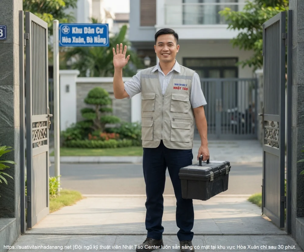 Kỹ thuật viên Nhật Tảo Center đến sửa tivi tại nhà khách hàng ở phường Hòa Xuân, Đà Nẵng.