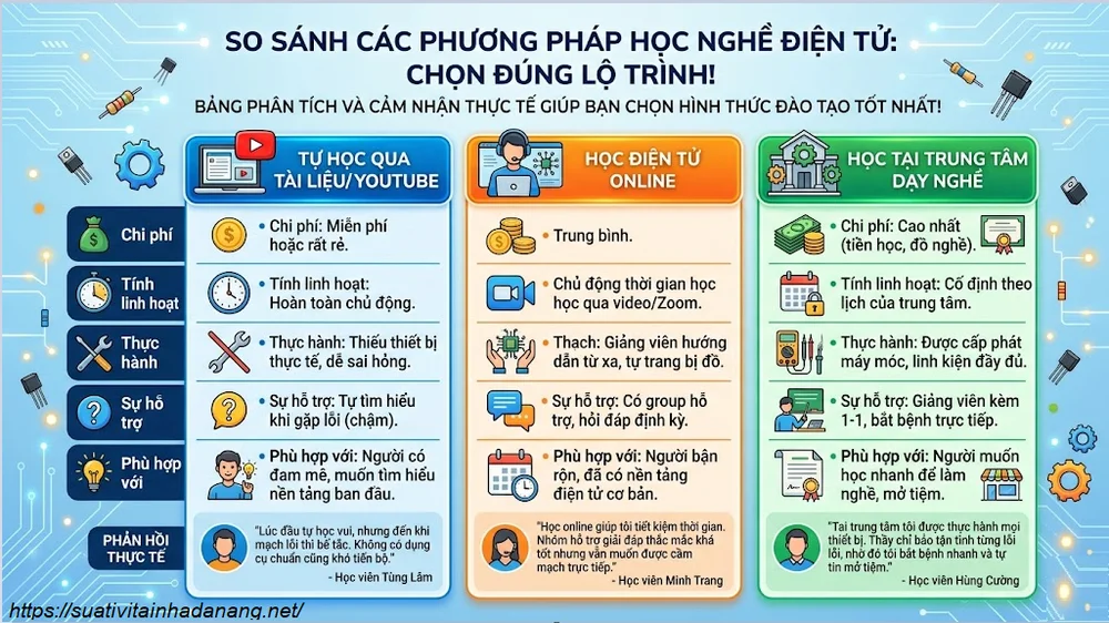 so sánh các phương pháp học nghề điện tử