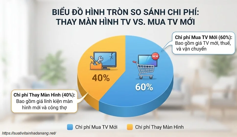 Mediamart Đổi Tivi Cũ Lấy Tivi Mới: Có Thật Sự Lợi Hay Nên Sửa? 3 Biểu đồ so sánh chi phí giữa việc thay màn hình tivi và mua tivi mới