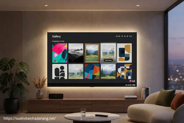 Giao diện Gallery Mode trên tivi LG OLED trong phòng khách hiện đại