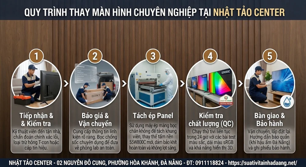 Thay Màn Hình Tivi Sony 55W800C Chính Hãng Tại Đà Nẵng 2 Quy trình thay màn hình chuyên nghiệp tại nhật tảo