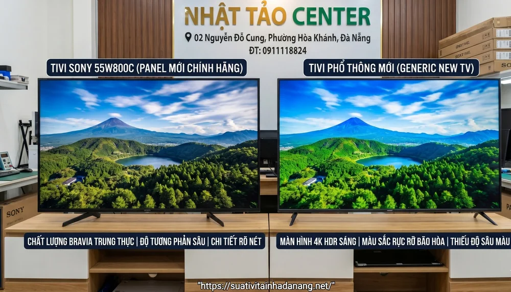 Thay Màn Hình Tivi Sony 55W800C Chính Hãng Tại Đà Nẵng 3 so sánh Sony 55W800C sau thay panel và tivi mới phổ thông