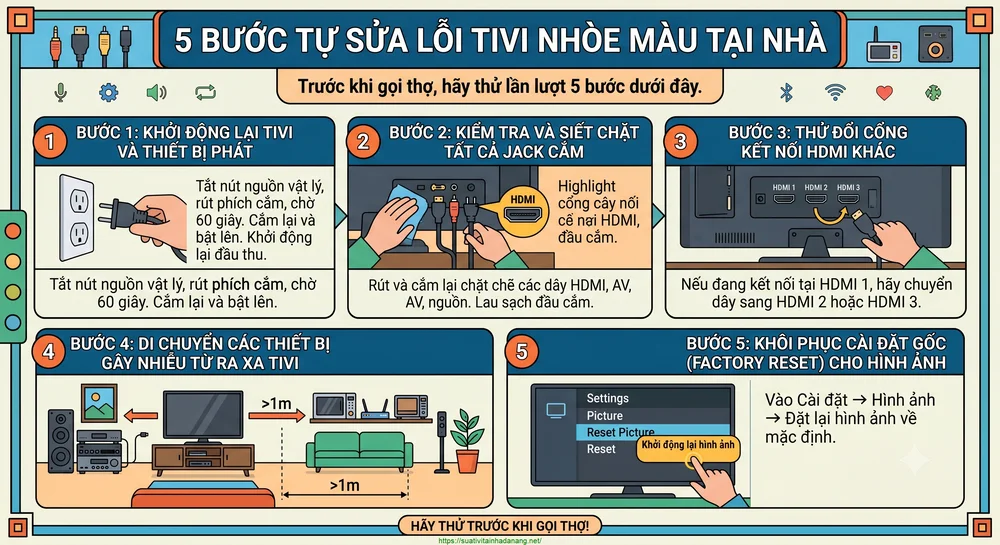 Hướng dẫn Quy trình 5 Bước Tự Sửa Lỗi Tivi Nhòe Màu Tại Nhà