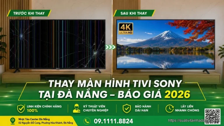 Thay màn hình tivi Sony tại Đà Nẵng – trước và sau khi thay panel tại Nhật Tảo Center