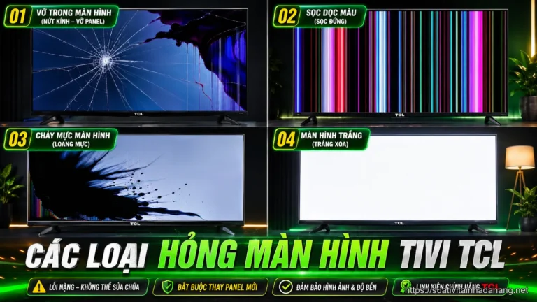 Bốn dạng hỏng màn hình tivi TCL phổ biến: vỡ trong, sọc dọc, chảy mực và màn hình trắng