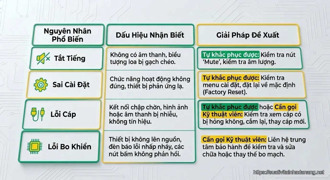 tivi mất tiếng đà nẵng - Bảng Tóm Tắt Nguyên Nhân & Giải Pháp Khi Tivi Bị Mất Tiếng