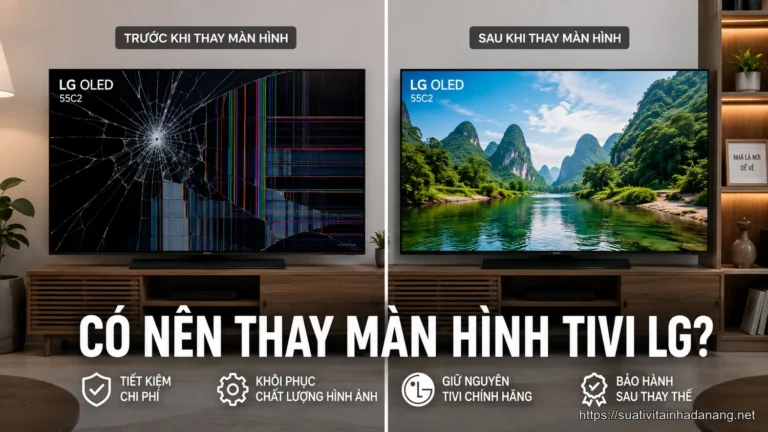 So sánh hình ảnh trước và sau khi thay màn hình tivi LG bị vỡ.