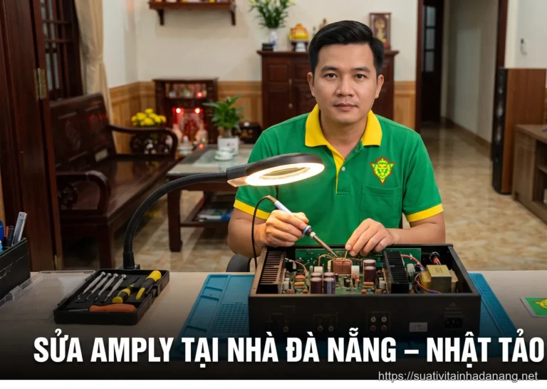 Kỹ thuật viên Nhật Tảo Center sửa amply tại nhà ở Đà Nẵng