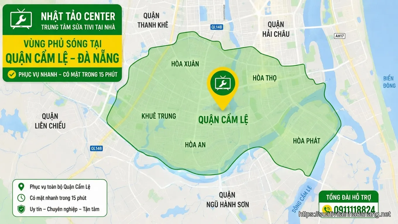 Bản đồ vùng phục vụ sửa tivi tại nhà quận Cẩm Lệ Đà Nẵng của Nhật Tảo Center