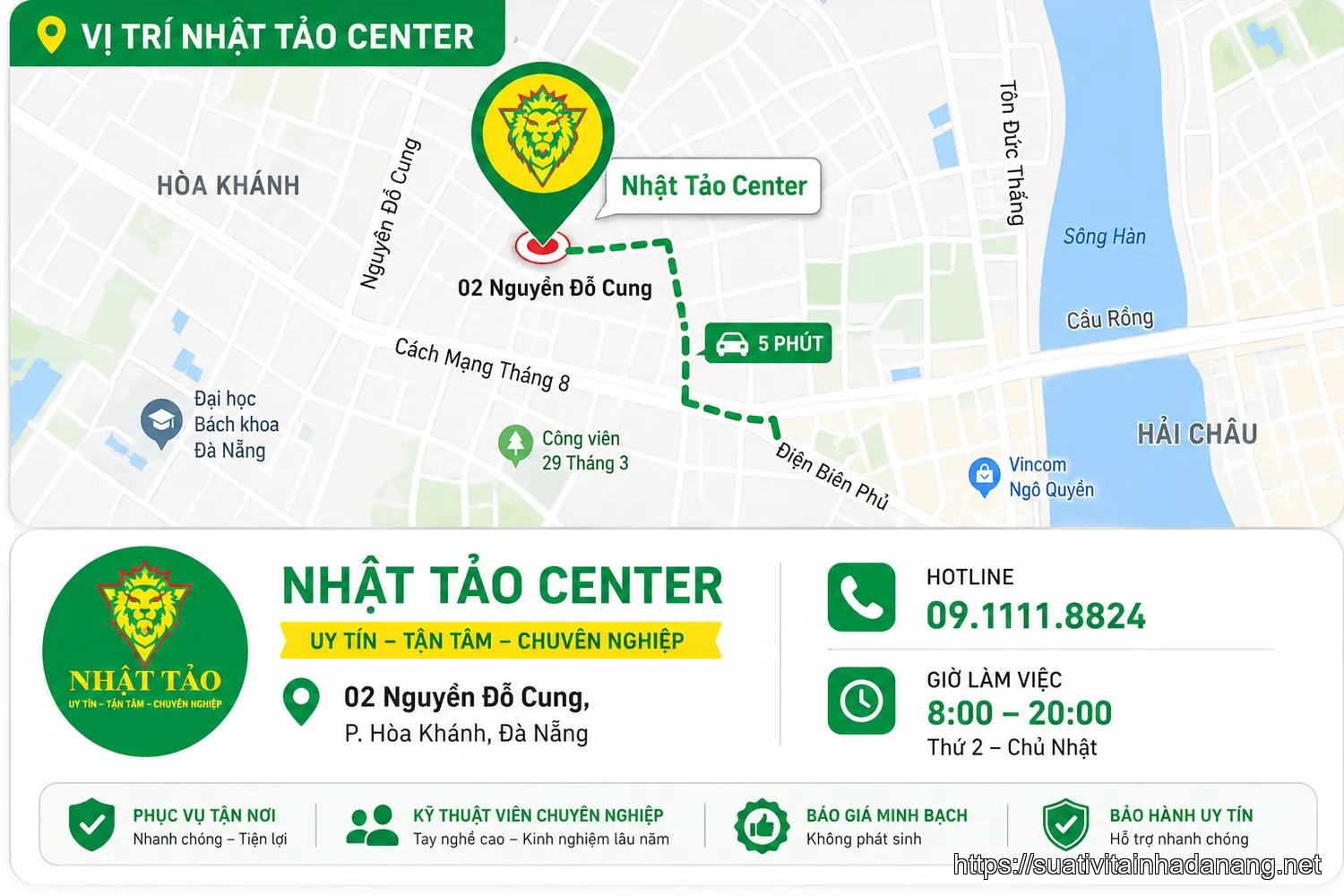 Bản đồ vị trí Nhật Tảo Center tại 02 Nguyễn Đỗ Cung Đà Nẵng phục vụ quận Hải Châu
