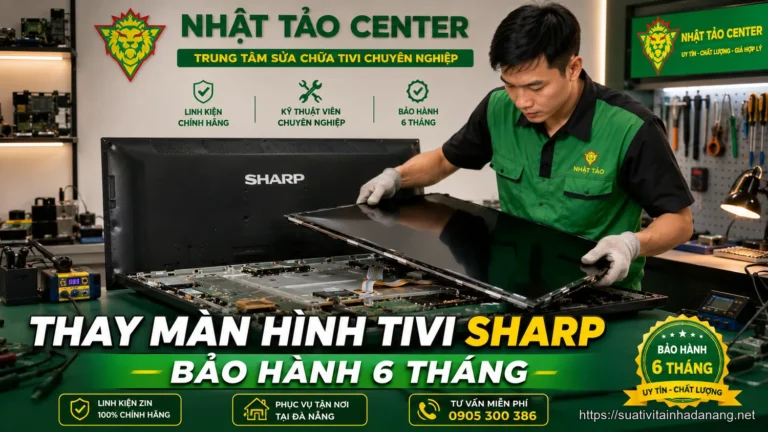 Kỹ thuật viên Nhật Tảo Center thay màn hình tivi Sharp chính hãng tại Đà Nẵng