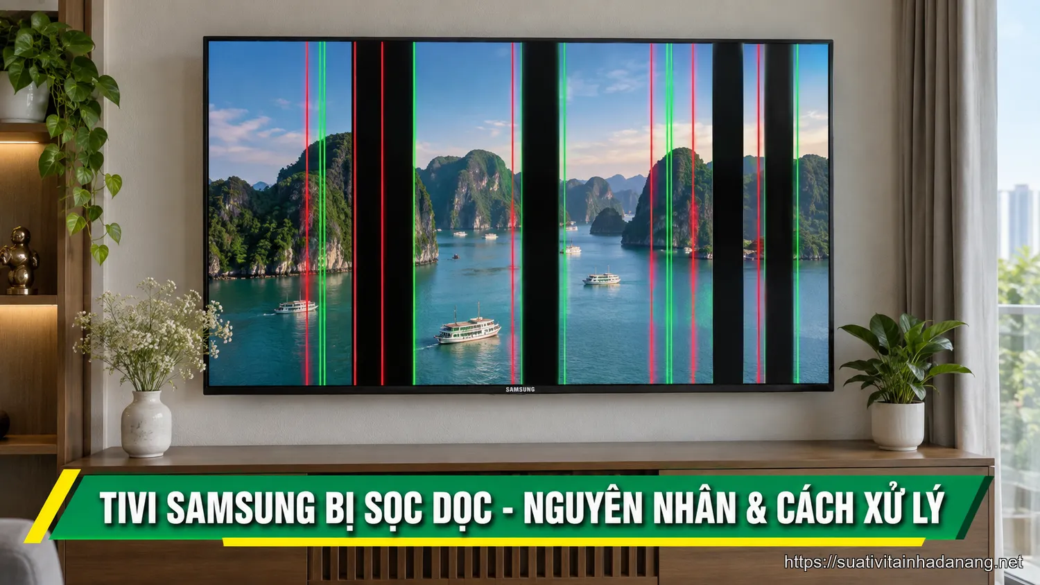 Tivi Samsung bị sọc dọc màn hình hiển thị trên tường phòng khách